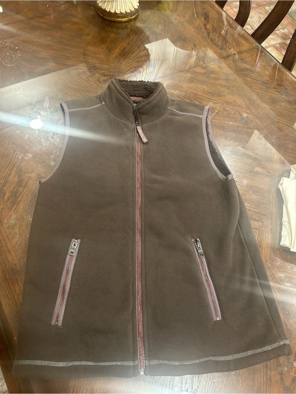 True Grit Brown Fleece Vest with Contrast Zippers